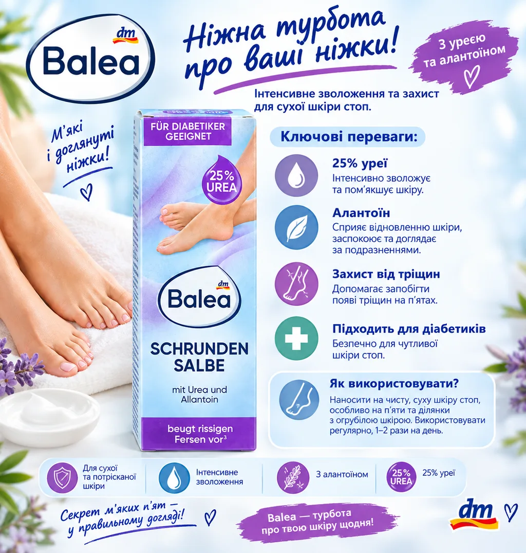 Крем Balea Schrunden Salbe для тріщин на п'ятах, новий